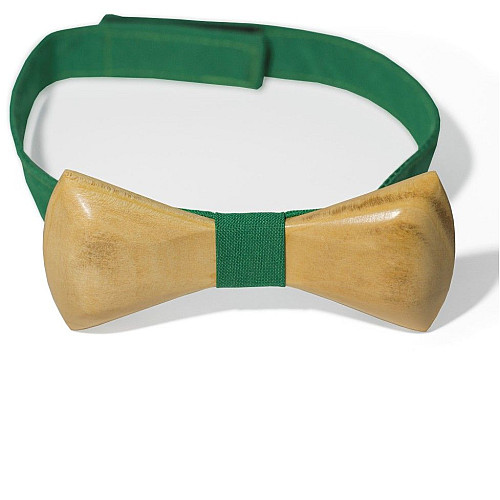 Деревянная галстук бабочка Gofin объемная с зеленой тканью GBDH-8031