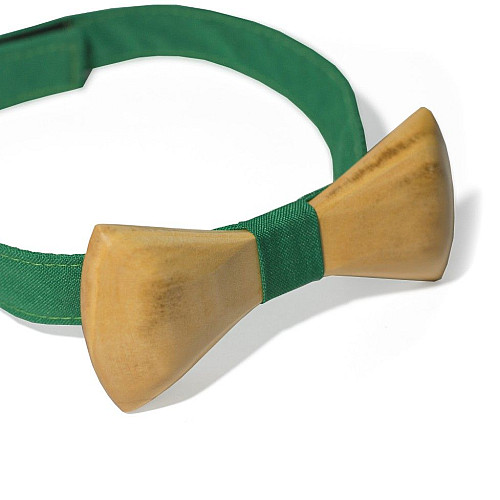 Деревянная галстук бабочка Gofin объемная с зеленой тканью GBDH-8031