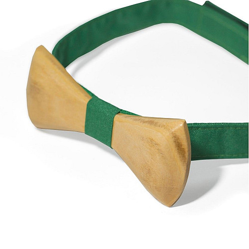 Деревянная галстук бабочка Gofin объемная с зеленой тканью GBDH-8031