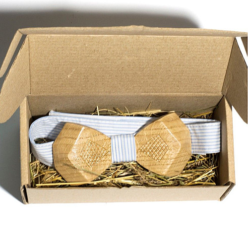 Деревянная галстук бабочка Gofin объемная с ромбиками GBDH-8037