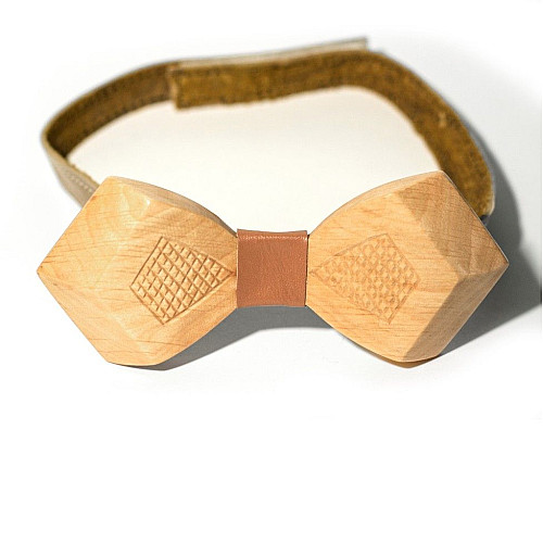 Деревянная галстук бабочка Gofin объемная с гравировкой ромбики GBDH-8038