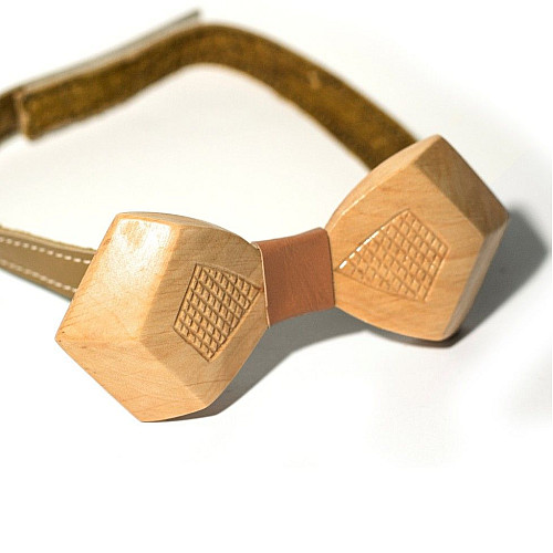 Деревянная галстук бабочка Gofin объемная с гравировкой ромбики GBDH-8038