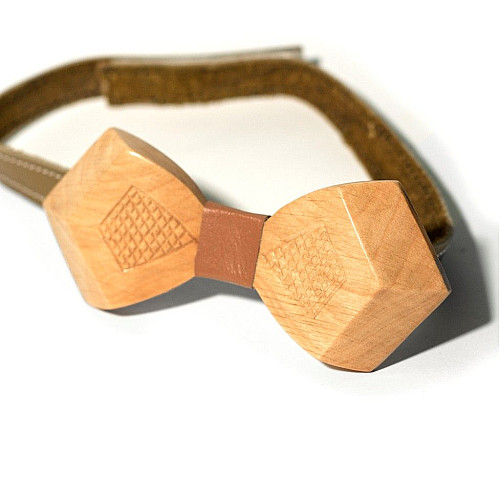 Деревянная галстук бабочка Gofin объемная с гравировкой ромбики GBDH-8038