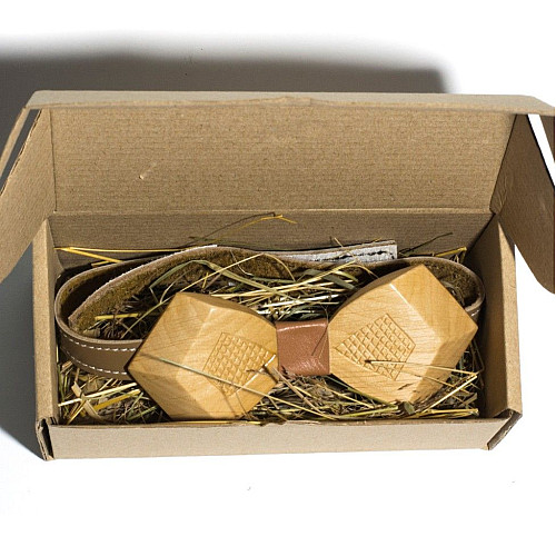 Деревянная галстук бабочка Gofin объемная с гравировкой ромбики GBDH-8038