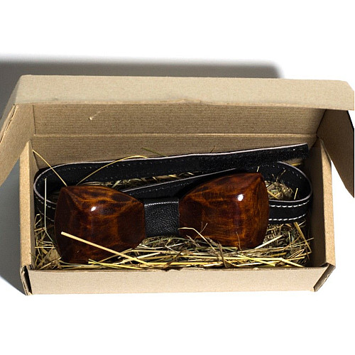 Деревянная галстук бабочка Gofin объемная темная матовая GBDH-8040