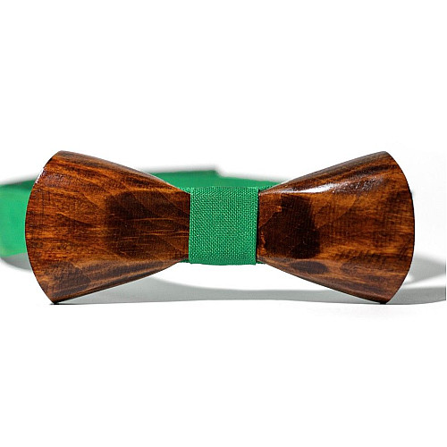 Дерев'яний краватка метелик Gofin об’ємний з зеленою тканиною GBDH-8042