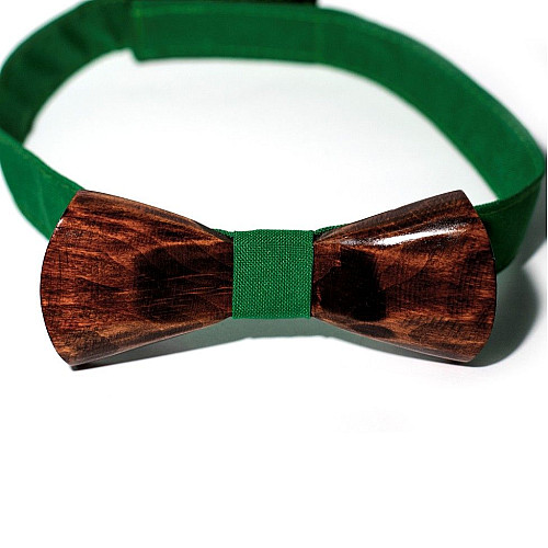 Дерев'яний краватка метелик Gofin об’ємний з зеленою тканиною GBDH-8042