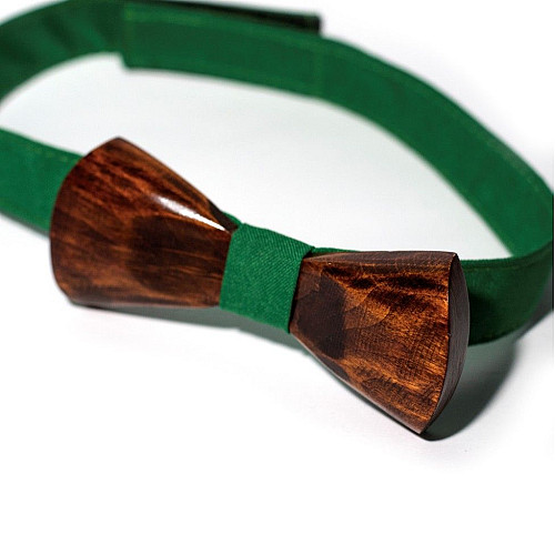 Дерев'яний краватка метелик Gofin об’ємний з зеленою тканиною GBDH-8042