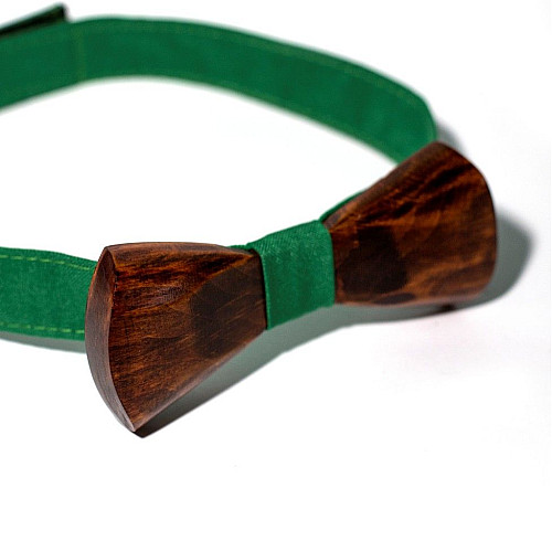 Дерев'яний краватка метелик Gofin об’ємний з зеленою тканиною GBDH-8042