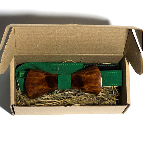 Дерев'яний краватка метелик Gofin об’ємний з зеленою тканиною GBDH-8042