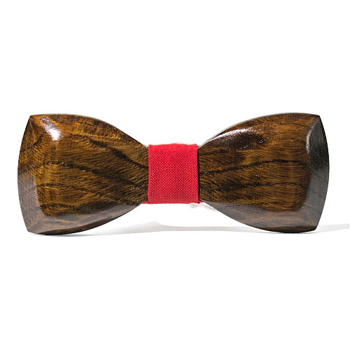 Деревянная галстук бабочка Gofin объемная матовая темная с красной тканью GBDH-8047