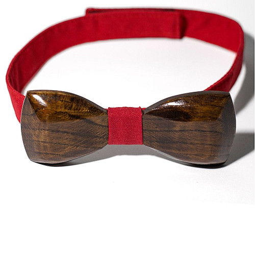 Деревянная галстук бабочка Gofin объемная матовая темная с красной тканью GBDH-8047