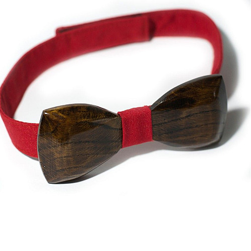 Деревянная галстук бабочка Gofin объемная матовая темная с красной тканью GBDH-8047