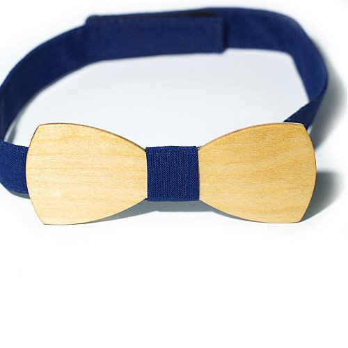 Деревянная галстук бабочка Gofin классическая с синей тканью GBDH-8049