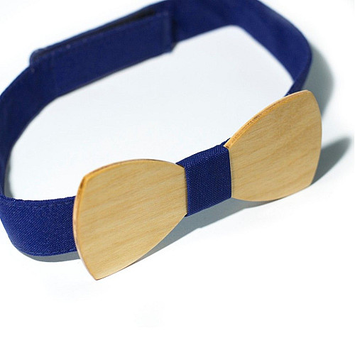 Деревянная галстук бабочка Gofin классическая с синей тканью GBDH-8049