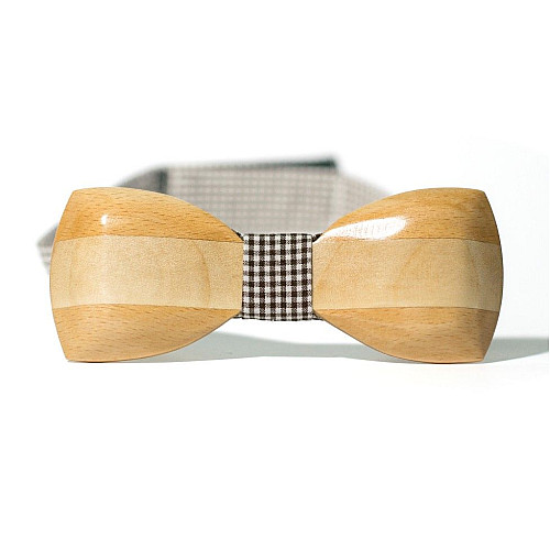 Деревянная галстук бабочка Gofin объемная с полоской GBDH-8052
