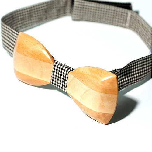 Деревянная галстук бабочка Gofin объемная с полоской GBDH-8052