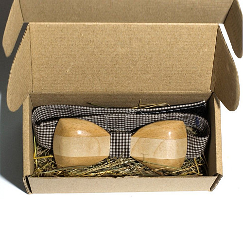 Деревянная галстук бабочка Gofin объемная с полоской GBDH-8052