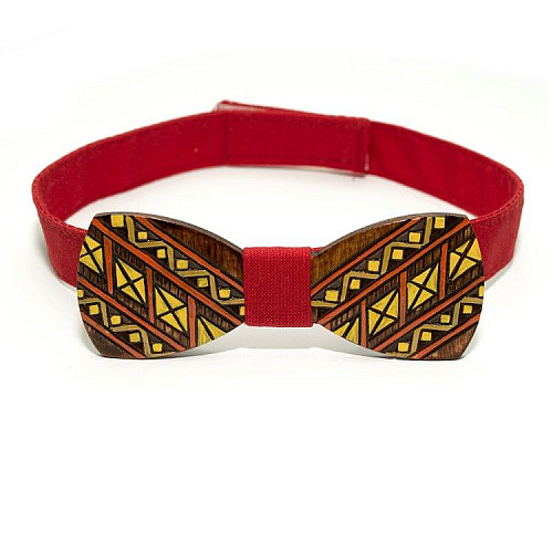 Деревянная галстук бабочка Gofin с желтым вышитым узором GBDH-8060