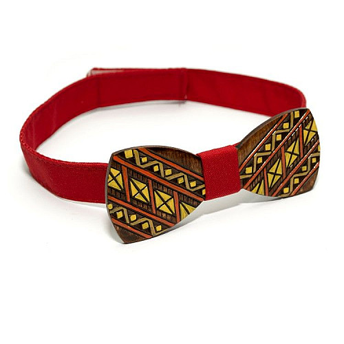 Деревянная галстук бабочка Gofin с желтым вышитым узором GBDH-8060