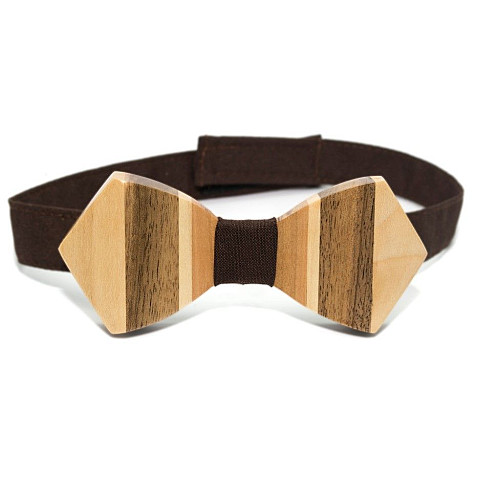 Дерев'яний краватка метелик Gofin об’ємний з вертикальними смужками GBDH-8074