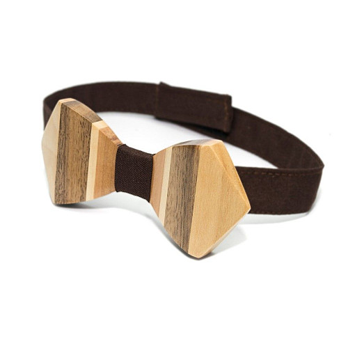 Дерев'яний краватка метелик Gofin об’ємний з вертикальними смужками GBDH-8074