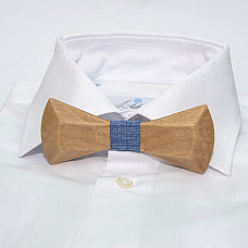 Деревянная галстук бабочка Gofin объемная с синей тканью GBDH-8075