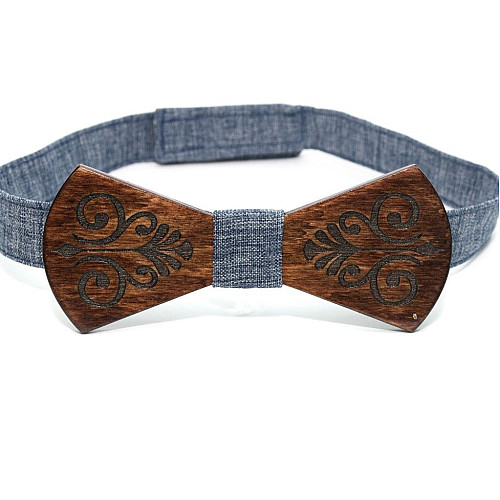 Деревянная галстук бабочка Gofin с узором темная GBDH-8084