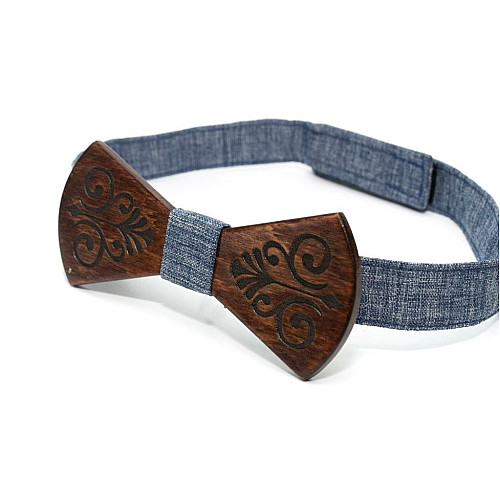 Деревянная галстук бабочка Gofin с узором темная GBDH-8084