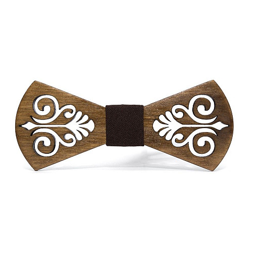 Деревянная галстук бабочка Gofin с вырезом узора темная GBDH-8117