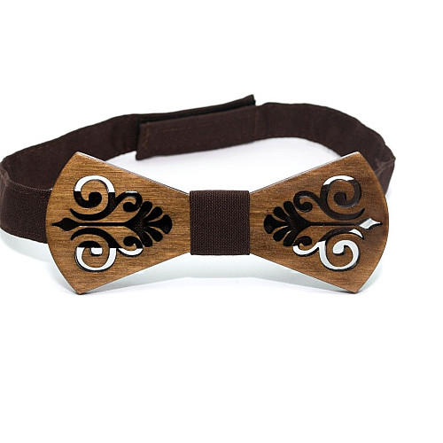 Деревянная галстук бабочка Gofin с вырезом узора темная GBDH-8117