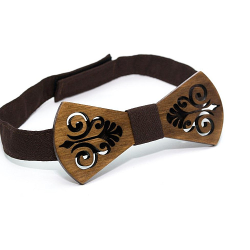 Деревянная галстук бабочка Gofin с вырезом узора темная GBDH-8117