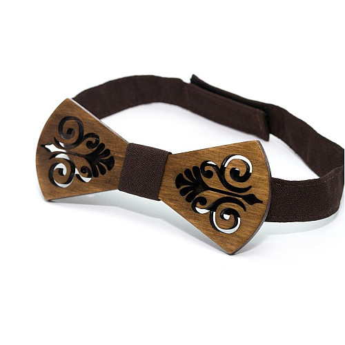 Деревянная галстук бабочка Gofin с вырезом узора темная GBDH-8117