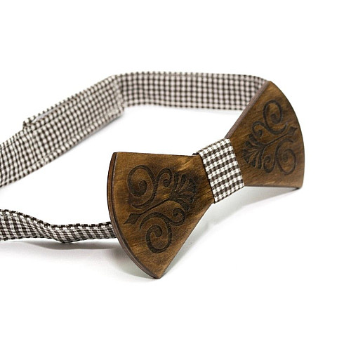Темна дерев'яна краватка метелик Gofin з візерунком GBDH-8123