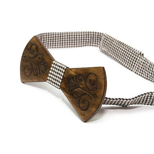 Темна дерев'яна краватка метелик Gofin з візерунком GBDH-8123