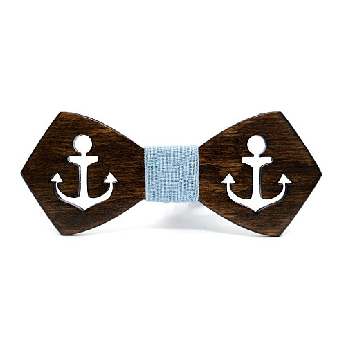 Деревянная галстук бабочка Gofin с вырезом якорь темная GBDH-8152