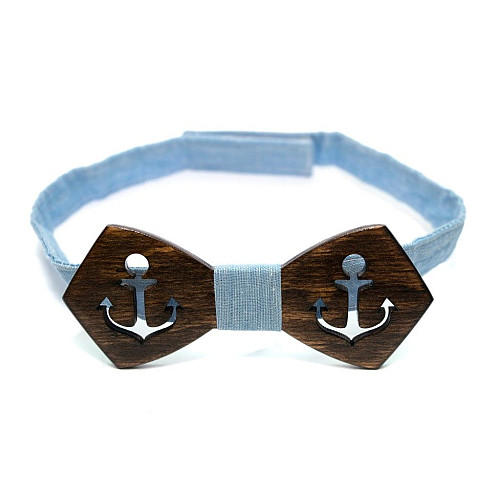 Деревянная галстук бабочка Gofin с вырезом якорь темная GBDH-8152