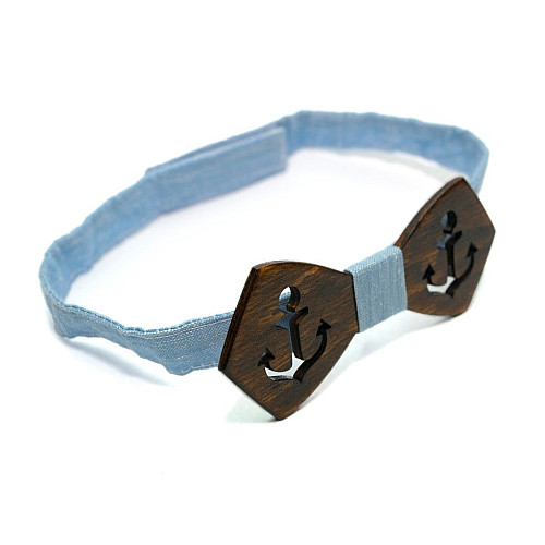 Деревянная галстук бабочка Gofin с вырезом якорь темная GBDH-8152