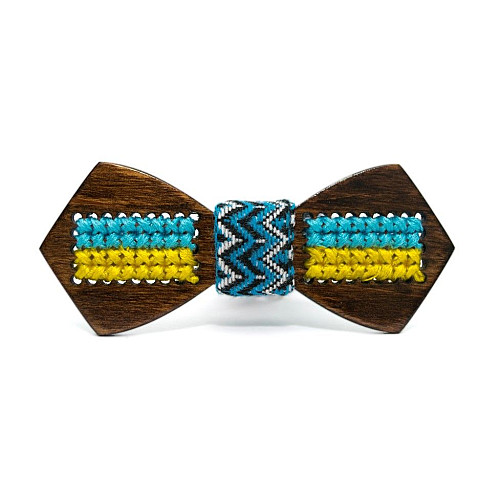 Дерев'яний краватка метелик Gofin з прапором України темний GBDH-8163