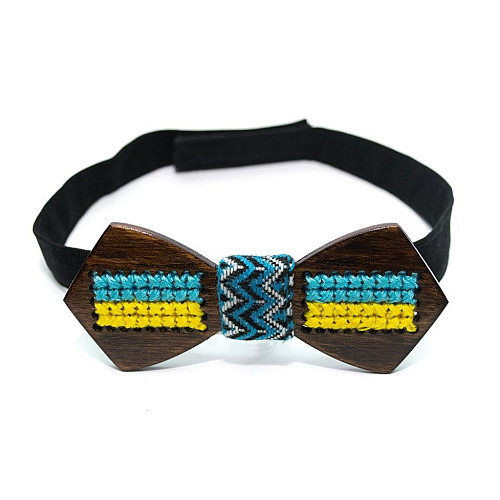 Дерев'яний краватка метелик Gofin з прапором України темний GBDH-8163