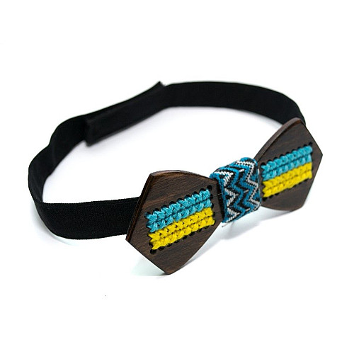 Дерев'яний краватка метелик Gofin з прапором України темний GBDH-8163