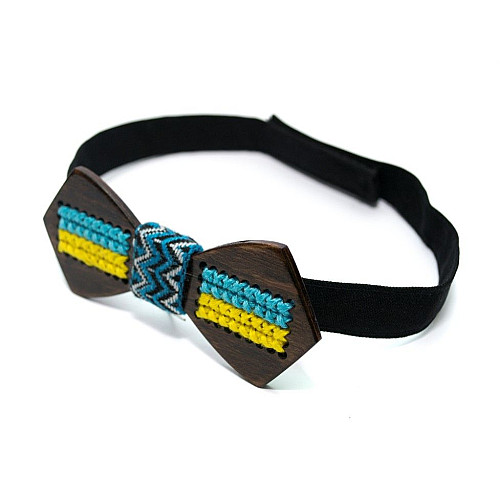 Дерев'яний краватка метелик Gofin з прапором України темний GBDH-8163