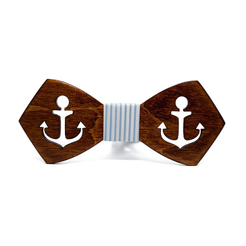 Деревянная бабочка Gofin с вырезом якорь темная GBDH-8164