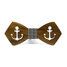 Деревянная бабочка Gofin с вырезанным якорем темная GBDH-8168