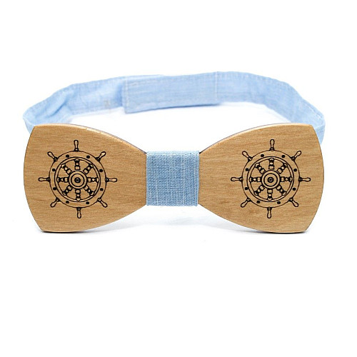 Деревянная галстук бабочка Gofin с гравировкой штурвала GBDH-8199