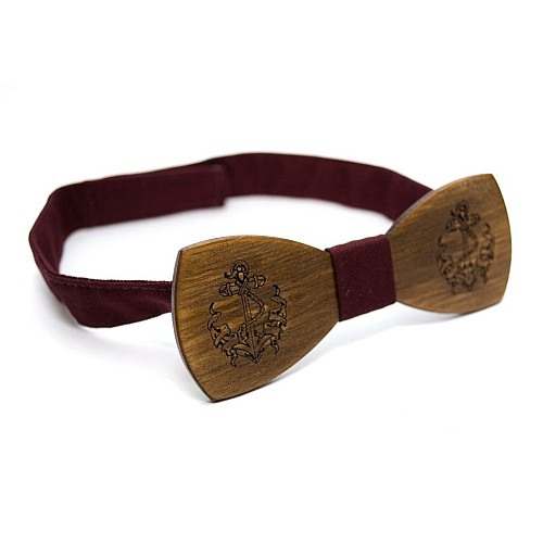 Деревянная галстук бабочка Gofin с гравировкой якоря GBDH-8211