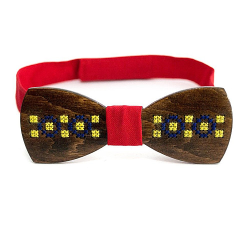 Дерев'яний краватка метелик Gofin класичний з українською вишивкою GBDH-8241