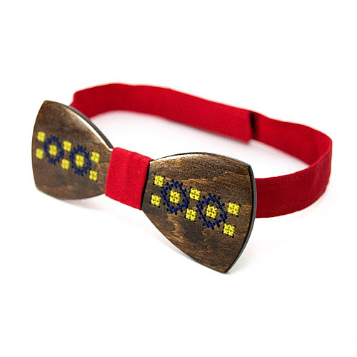 Дерев'яний краватка метелик Gofin класичний з українською вишивкою GBDH-8241