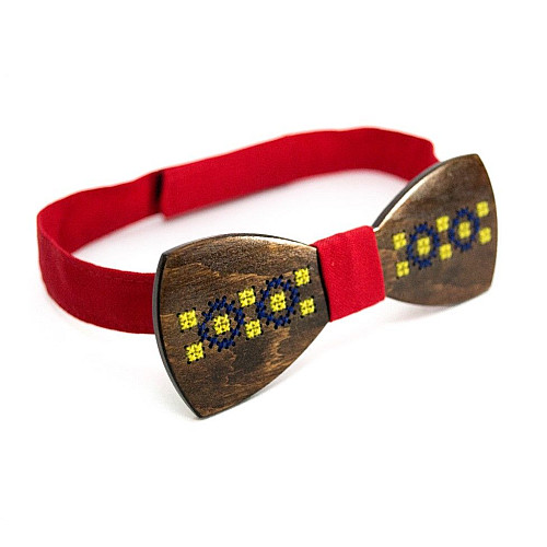 Дерев'яний краватка метелик Gofin класичний з українською вишивкою GBDH-8241
