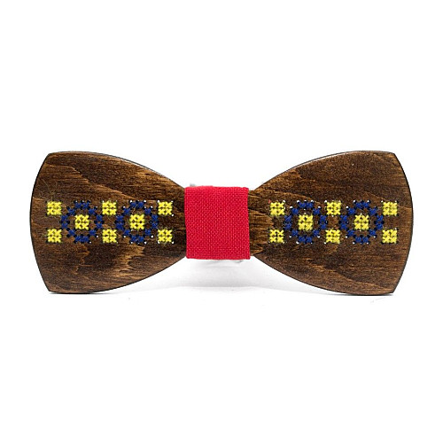 Дерев'яний краватка метелик Gofin класичний з українською вишивкою GBDH-8241